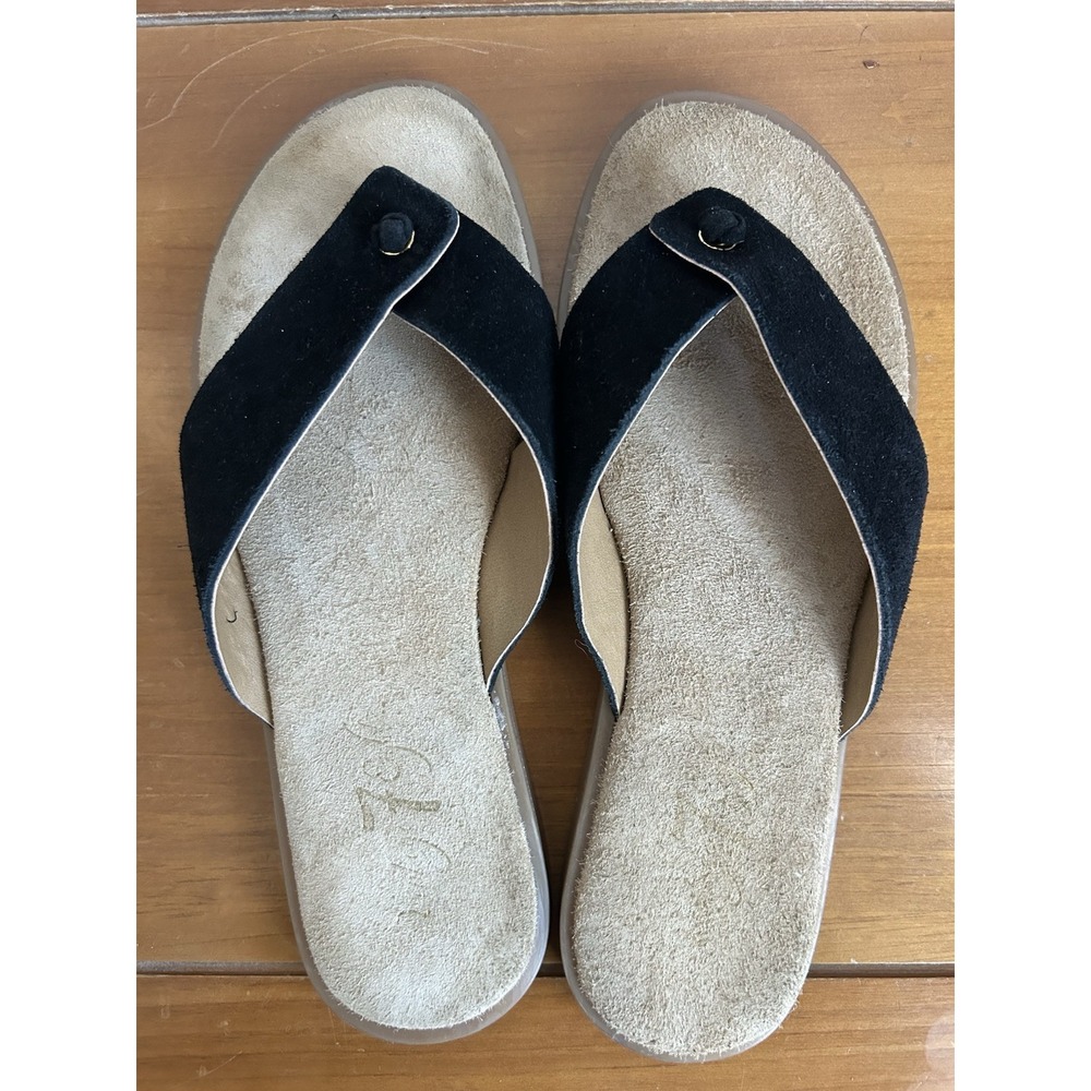 Vintage 7 Eight LEATHER Black flip flop sandals Soft ComfortSIZE 6 MADE ITALY